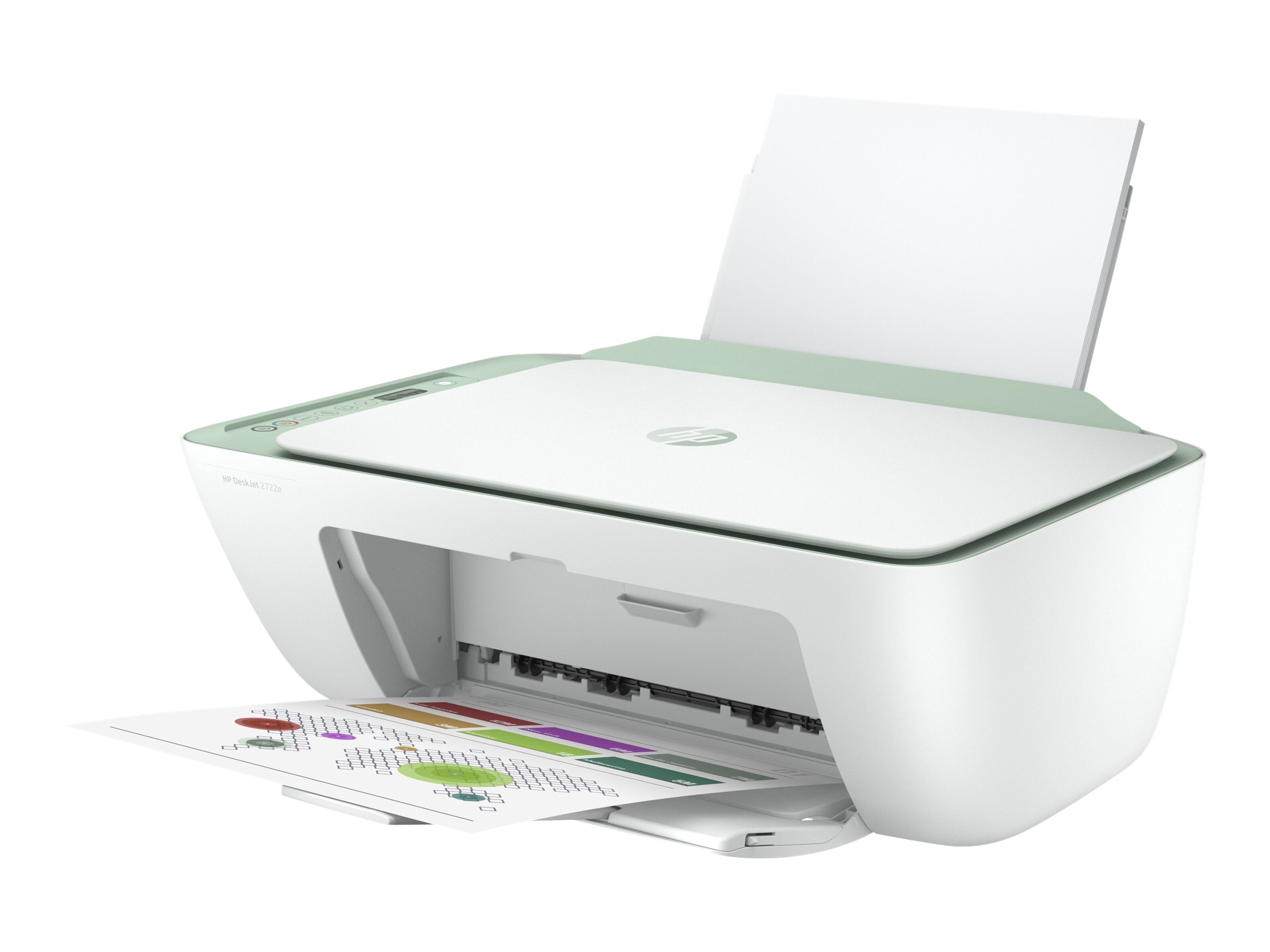Ein HP DeskJet 2720 All-in-One Drucker beim Drucken eines Farbdokuments, ideal für den Heimgebrauch.
