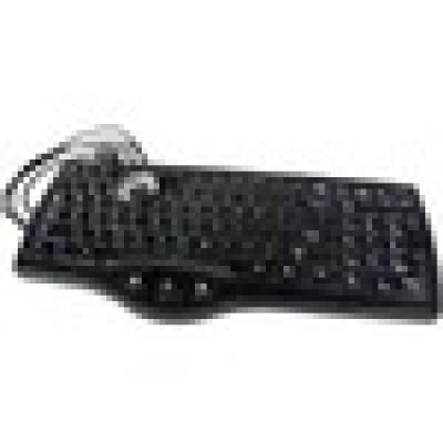Schwarze Computertastatur mit ergonomischem Design und Kabelanschluss