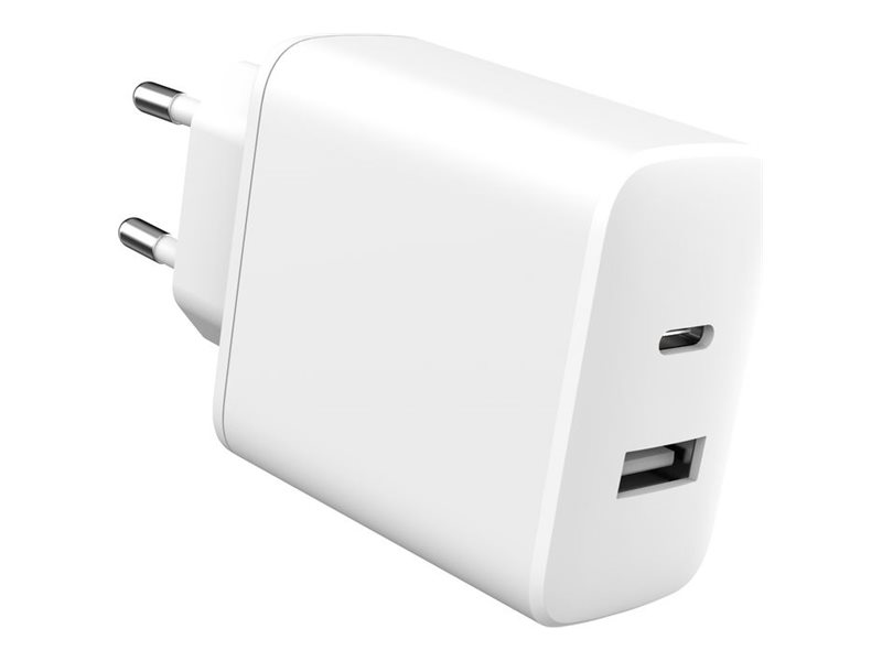 eSTUFF INFINITE - Netzteil - 100 % recycelter Kunststoff, EU-Stecker - 32 Watt - 3 A - Apple Fast Charge, PD 3.0, QC 3.0 - 2 Ausgabeanschlussstellen (USB Typ A, 24 pin USB-C)