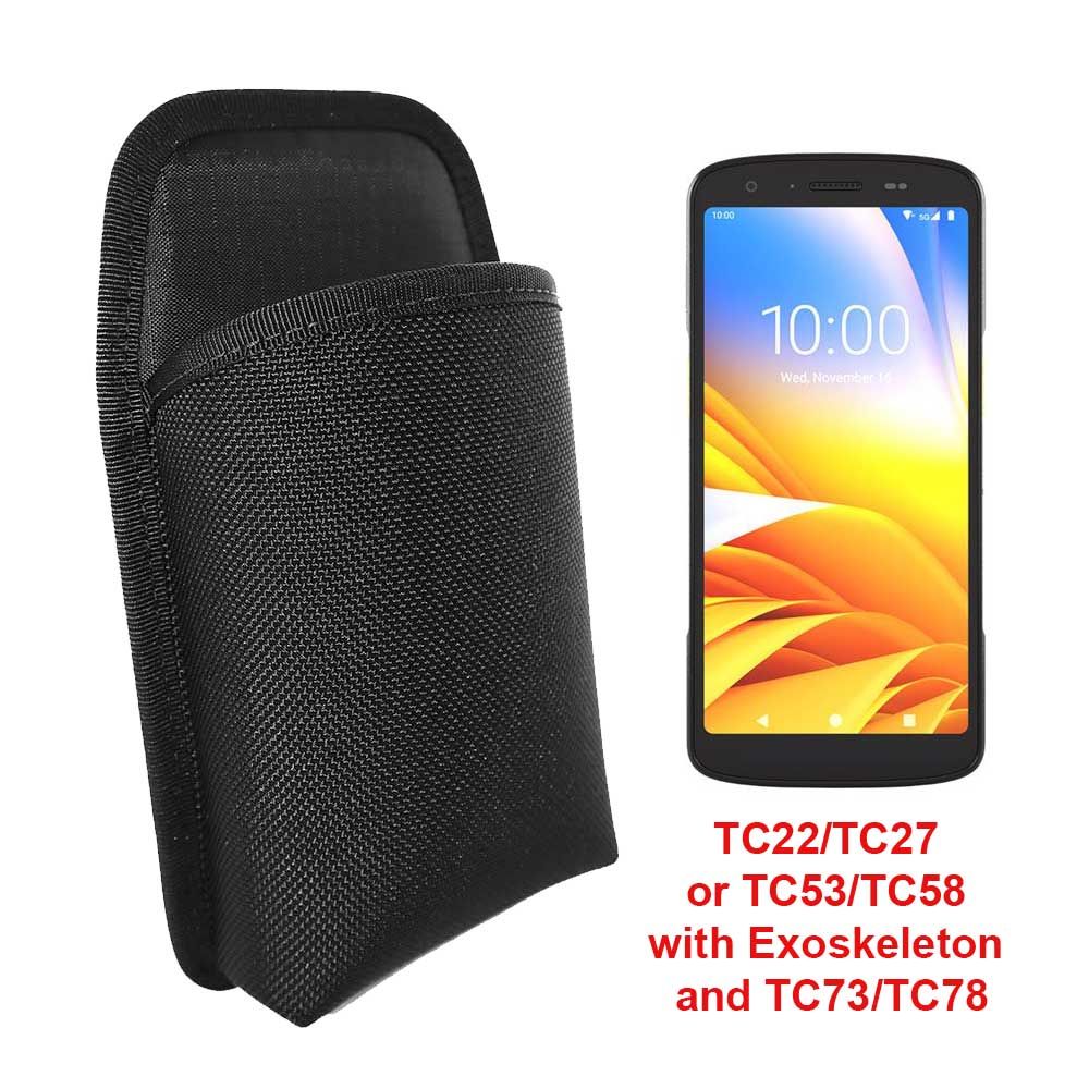 Schwarze Schutzhülle und Smartphone-Modell TC22/TC27 oder TC53/TC58 mit Exoskelett sowie TC73/TC78