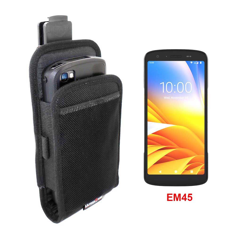 Ein Smartphone EM45 mit einer schwarzen, robusten Schutzhülle