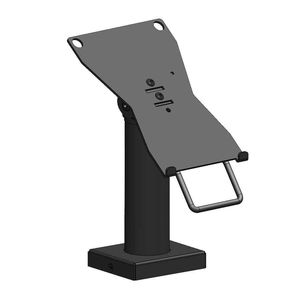 Ein ergonomischer Monitorhalter aus schwarzem Metall für die Schreibtischmontage