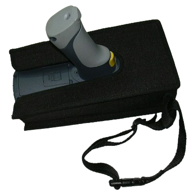 Schwarze Hülle mit Schultergurt für tragbaren Barcode-Scanner