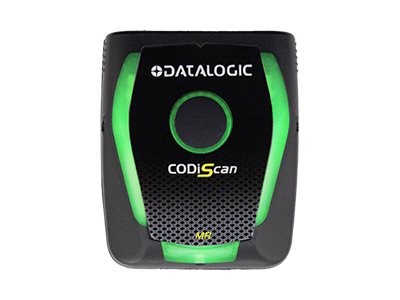 Vorderansicht des Datalogic Codiscan Barcodescanners mit grünem Akzent