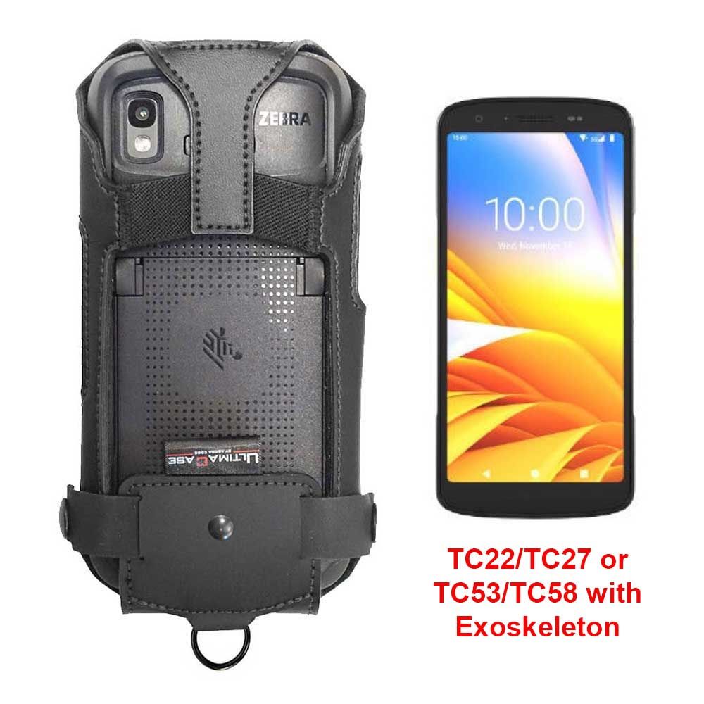 Zebra Smartphone mit Schutzhülle und Display mit Uhrzeit 10:00, TC22/TC27 oder TC53/TC58 mit Exoskelett