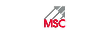 Logo von MSC mit drei stilisierten Pfeilen in Grau und rotem Schriftzug
