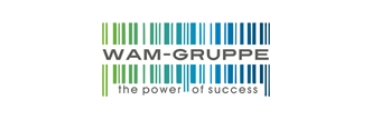 WAM-GRUPPE Logo mit Barcode und Slogan 'the power of success'
