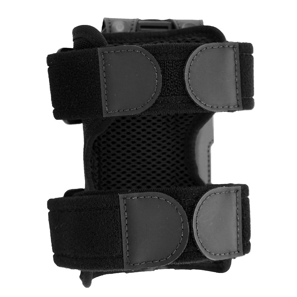 Schwarze Handgelenkbandage mit verstellbaren Klettverschlüssen und atmungsaktivem Netzmaterial
